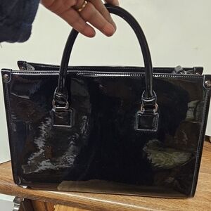 Vintage Jeanne Lottie Black Patent Structured Satchel Bag